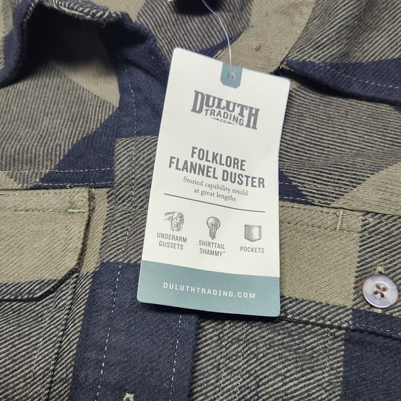 Duluth Trading Womens Folklore Flannel Duster Dress Green Buffalo Plaid XS NEW - Picture 3 of 8